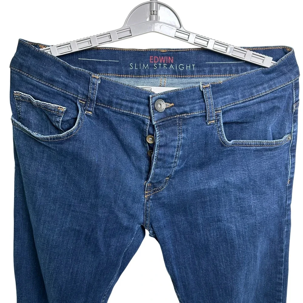 Edwin Crom Slim Straight Med Wash Denim Jeans 34x34 Button Fly Turkey Cotton‎